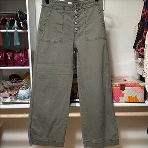 GAP Olive Green Wide Leg Button-Front Pants